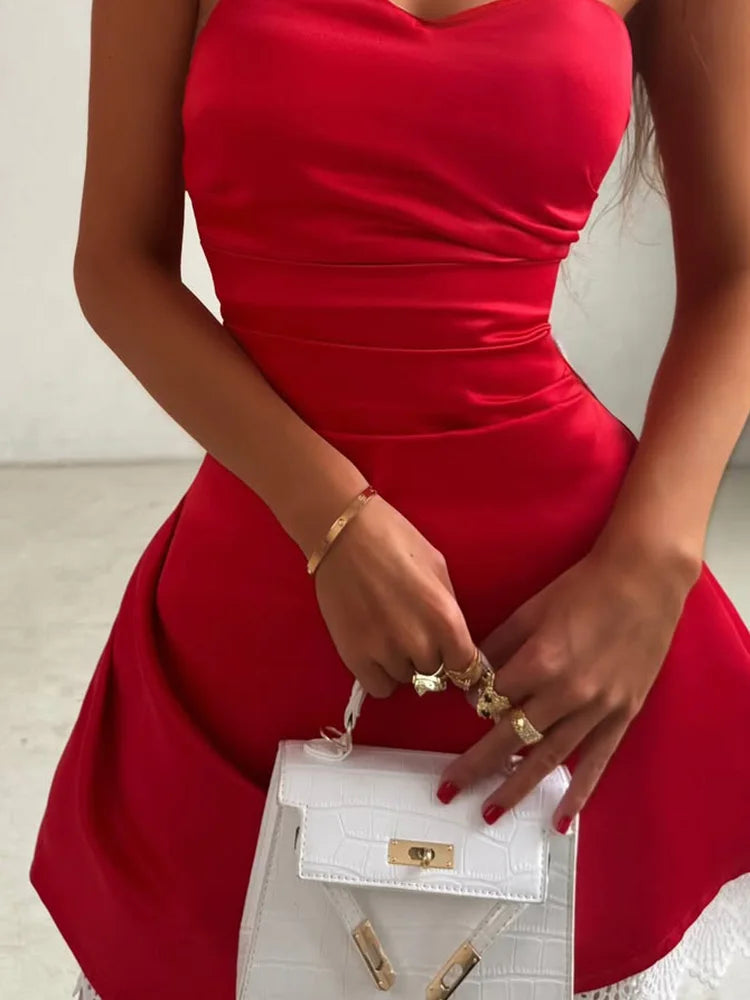 Strapless Satin Mini Dress - Casual Slim Fit