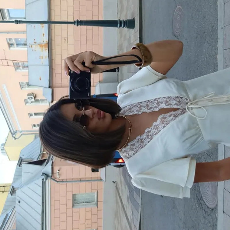 White Lace V-Neck Top