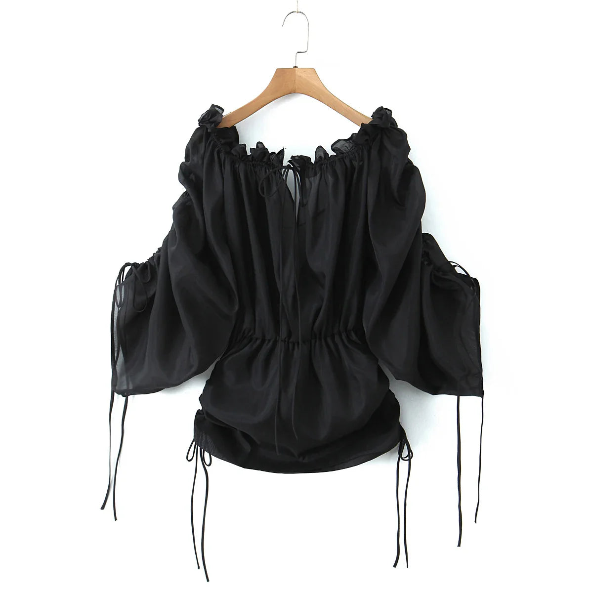 Mesh Long Sleeve Drawstring Chiffon Off Shoulder Mini Dress