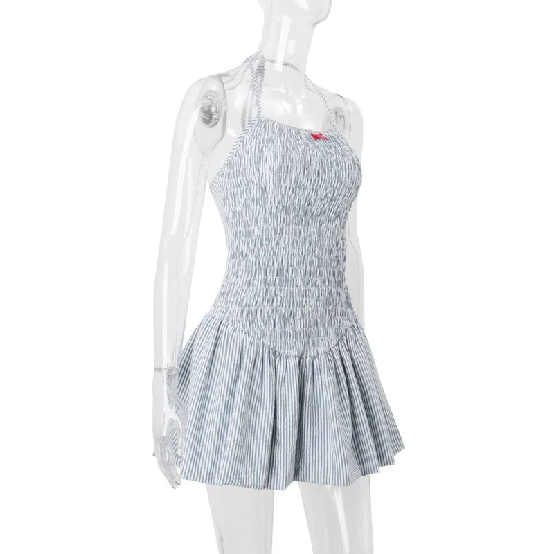 Blue Striped Ruched Mini Dress â€?Stretchy Fit