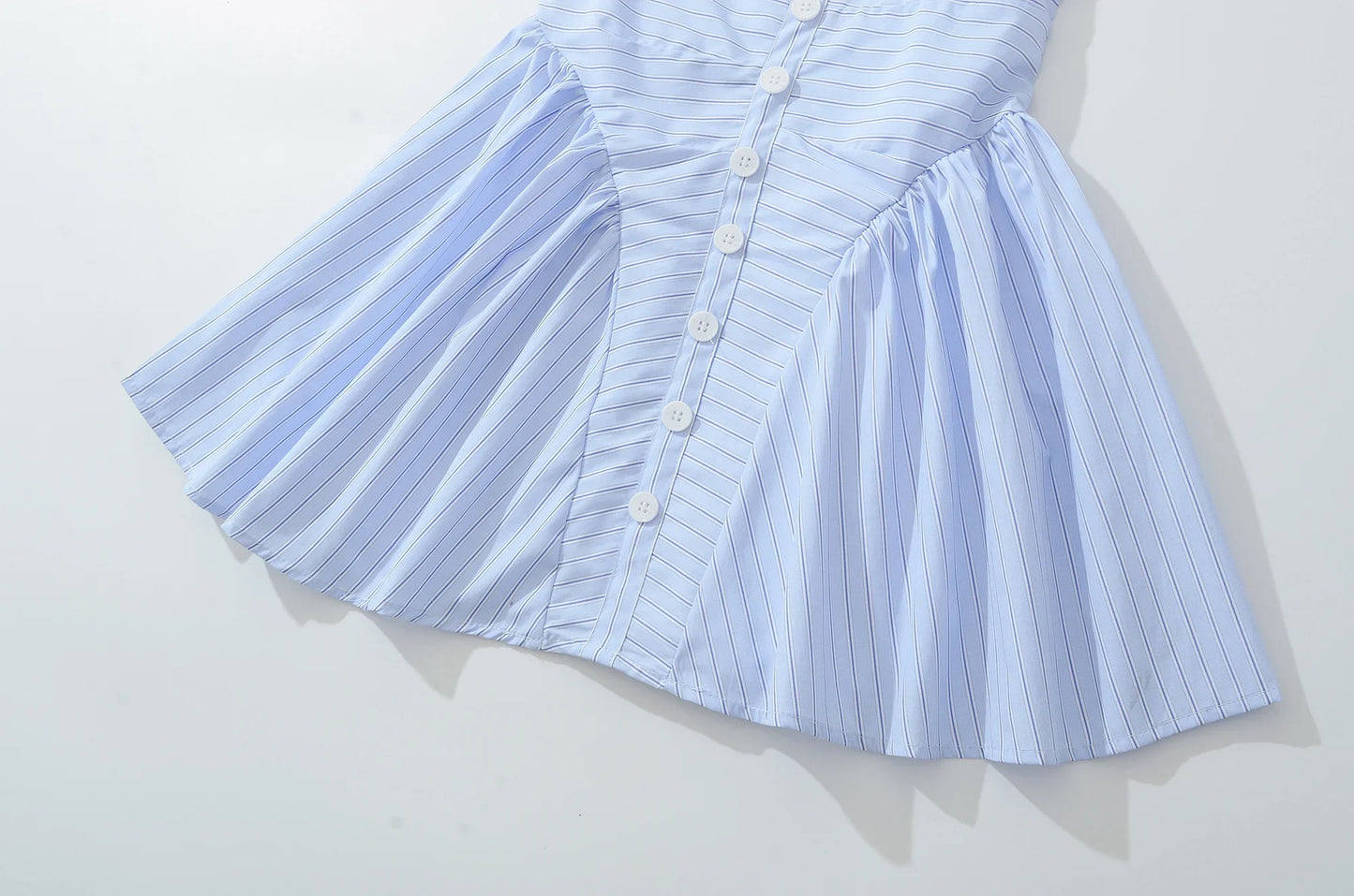 Blue Striped Padded Corset Bow Halter Mini Dress