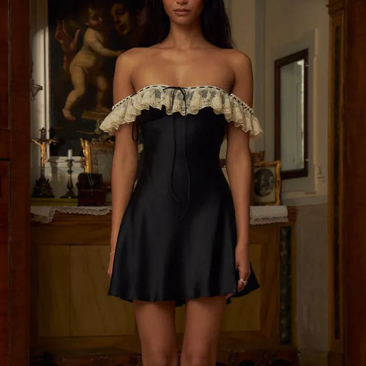 Ruffled Strap Satin Mini Dress