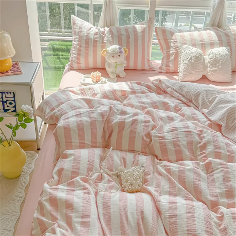 Four Piece Set on Washed Cotton Bed, Non Pure Cotton Bedding, Single Duvet Cover Set, Three Piece Set, Brushed