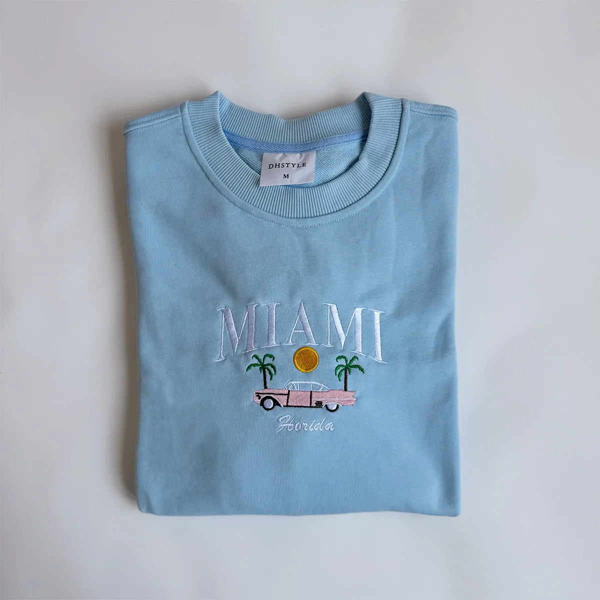 Blue Miami Florida Automobile Embroidered Sweatshirt