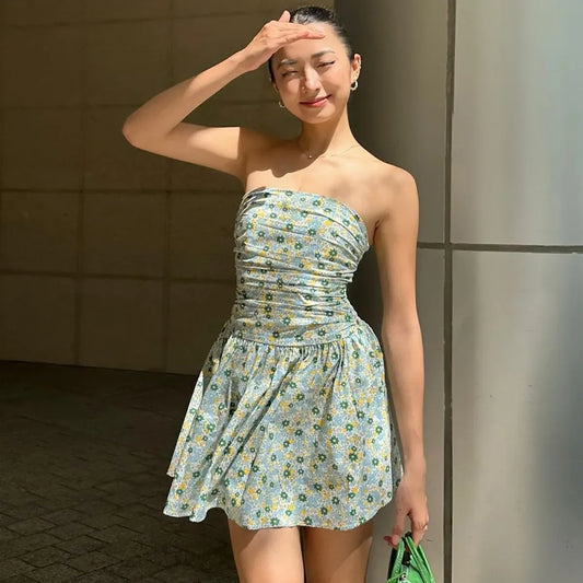 Floral Printed Tube Mini Dress