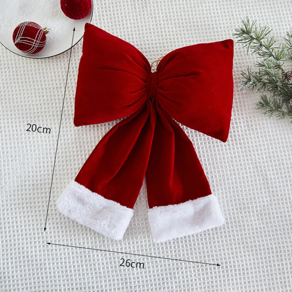 Christmas Bow Decoration Velvet Red Bow Knot Baubles Hanging Ornaments DIY Xmas Trees Pendant For Holiday Home Party Decorations