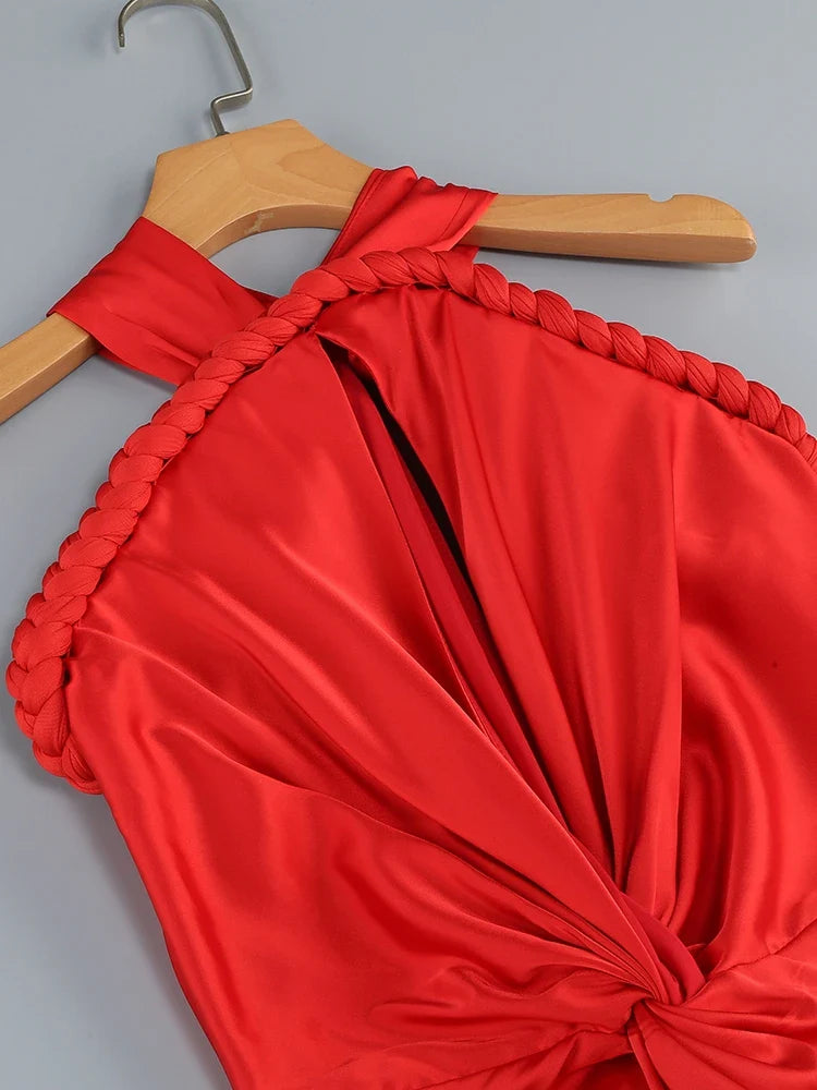 Braided Strap Satin Twisted Maxi Dress