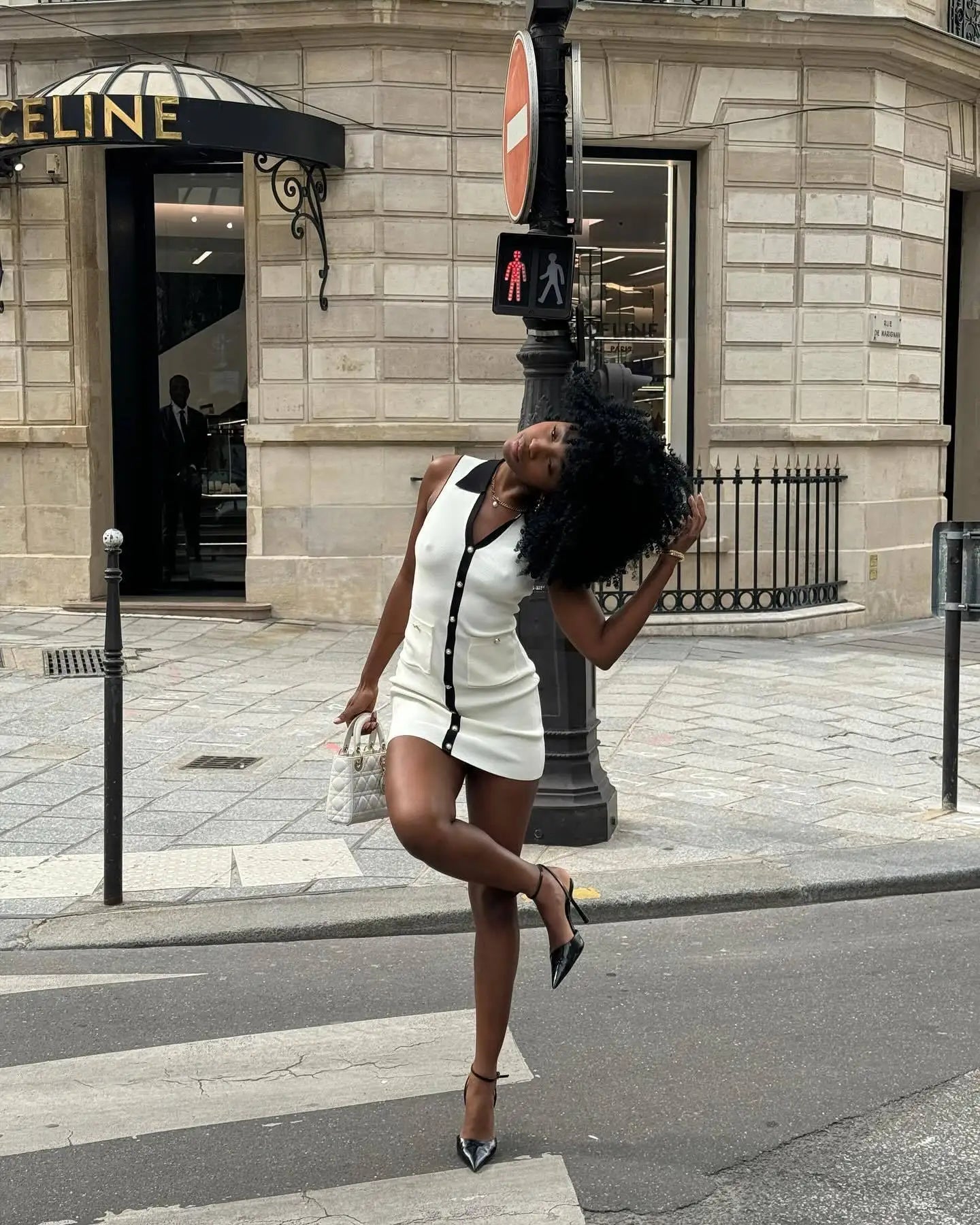 White Contrast Buttoned Collar Mini Dress