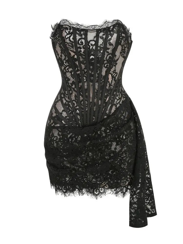 Lace Corset Draped Mini Dress