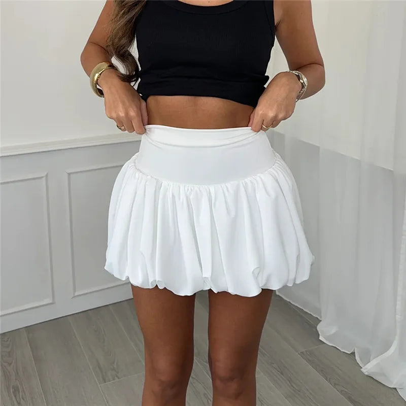 Pleated Bubble Mini Skirt - Casual A-Line
