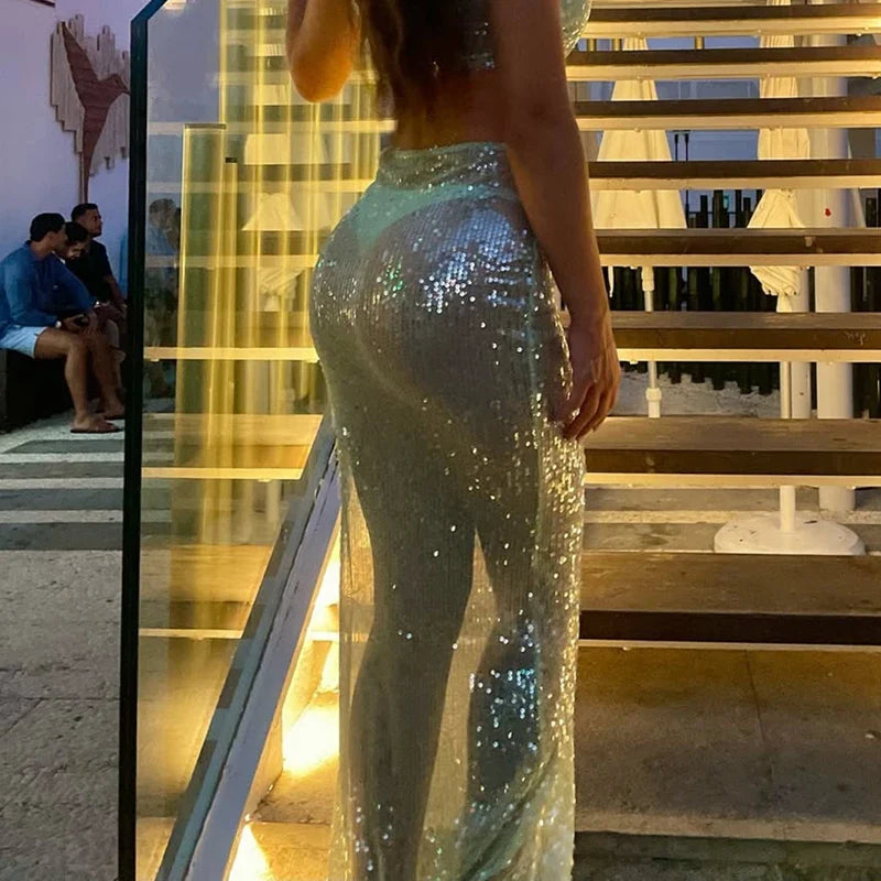 Sheer Sequin Maxi Skirt