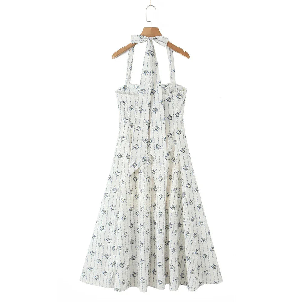 Printed Halter Flare Midi Dress