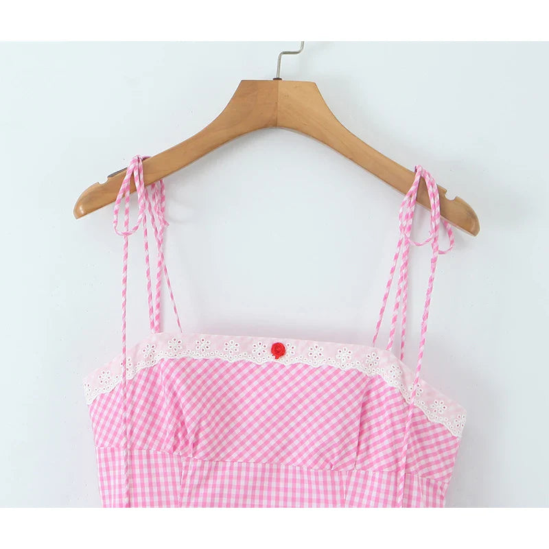 Pink Plaid Tie Up Mini Dress