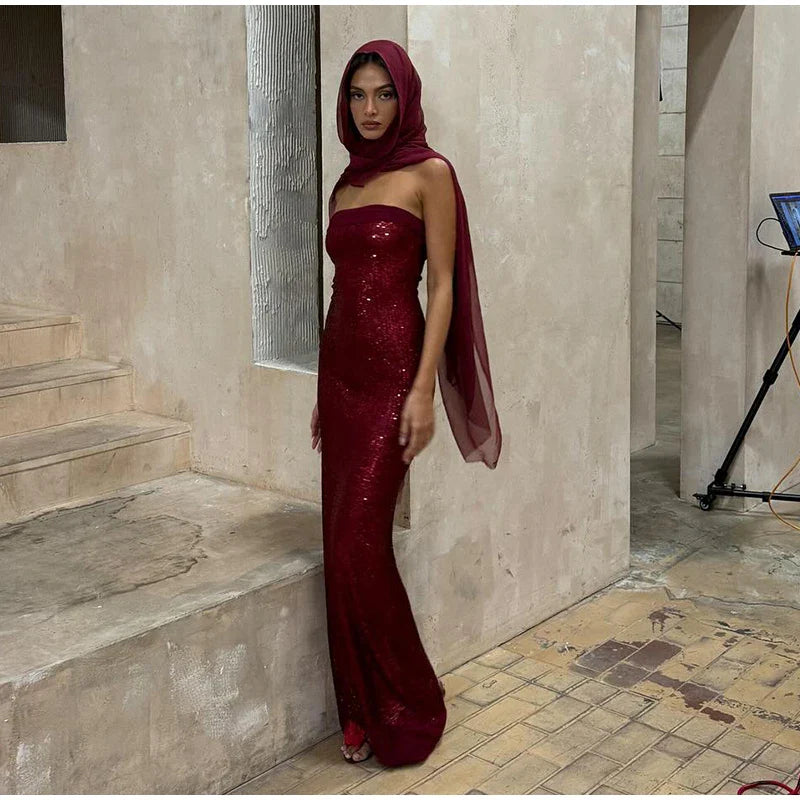 Strapless Sequin Maxi Dress