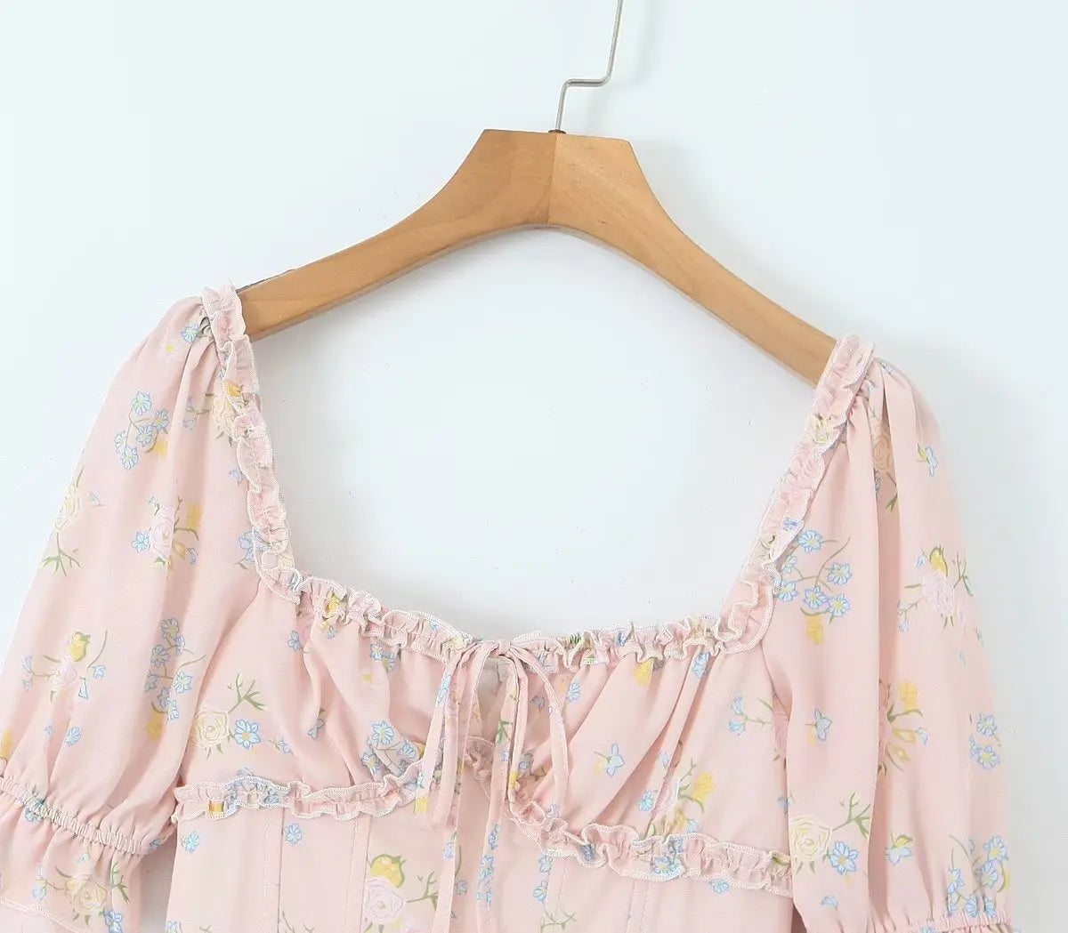 Floral Print Puff Ruffles Sleeve Midi Dress