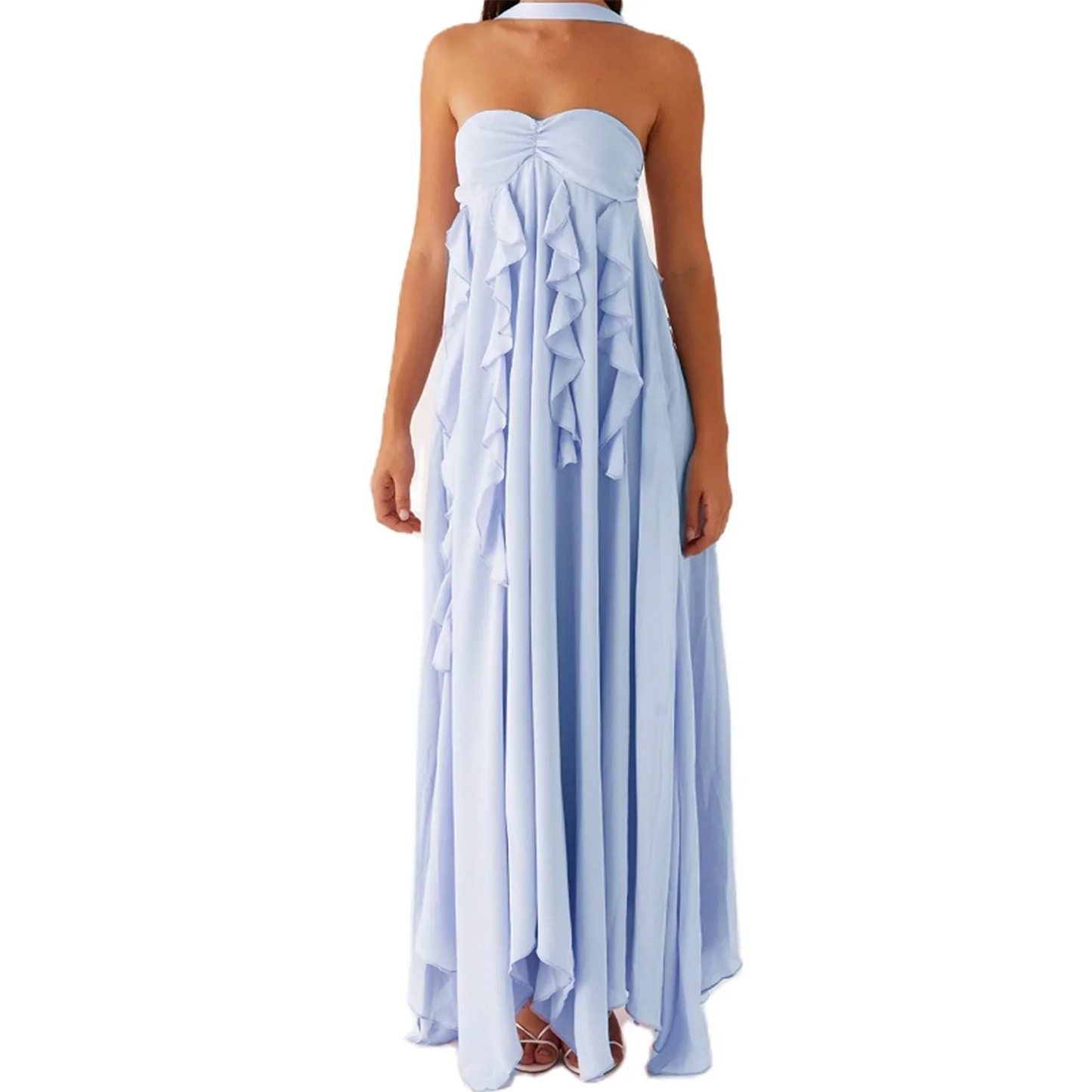 Ruffle Trim Sleeveless A-line Long Dress - Beach Style