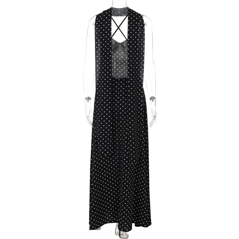 Scarf Spaghetti Strap Polka Dot Maxi Dress