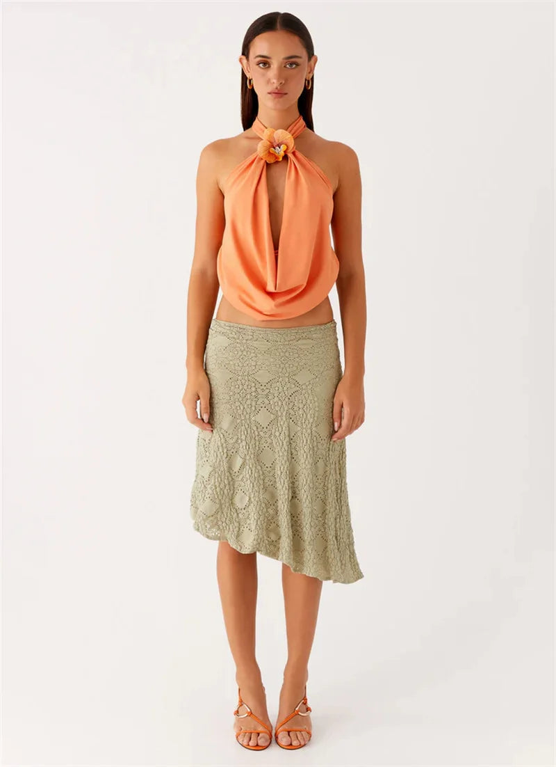 Orchid Halter Drape Neck Top