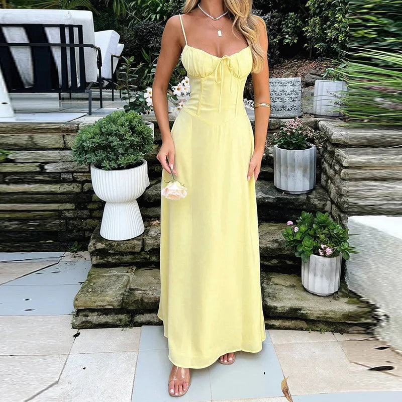 Cami Tie Up Solid Maxi Dress