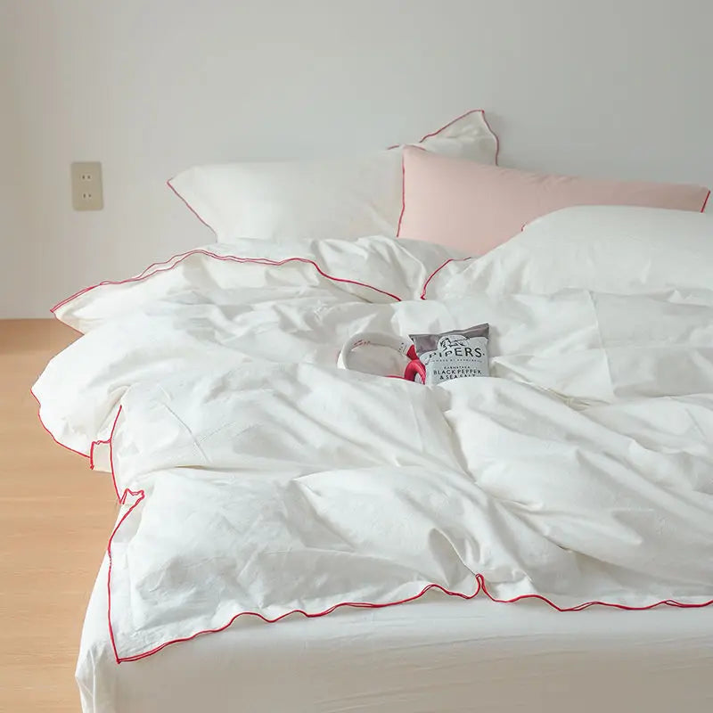 Mint Manbo Rolled Edge Washed Cotton Bed Four Piece Set, Duvet Cover, High-end Bed Sheet, Student Bed, Dormitory Three Piece Set