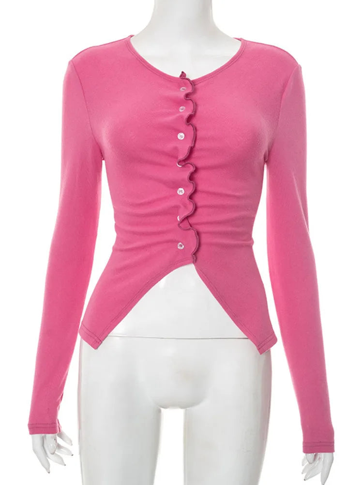 Round Neck Buttoned Crop Top