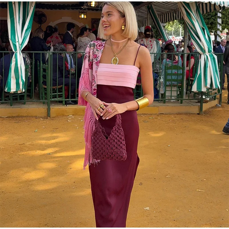 Two Tone Contrasting Maxi Dress