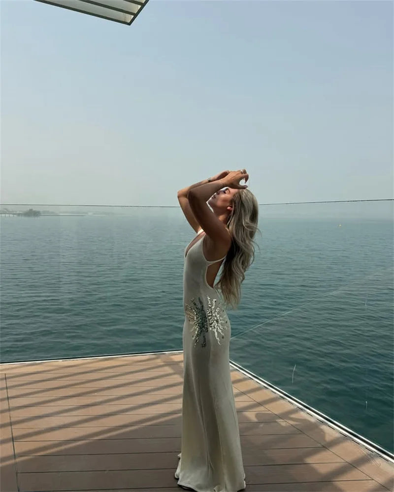 Sequins Embroidered Knit Maxi Dress