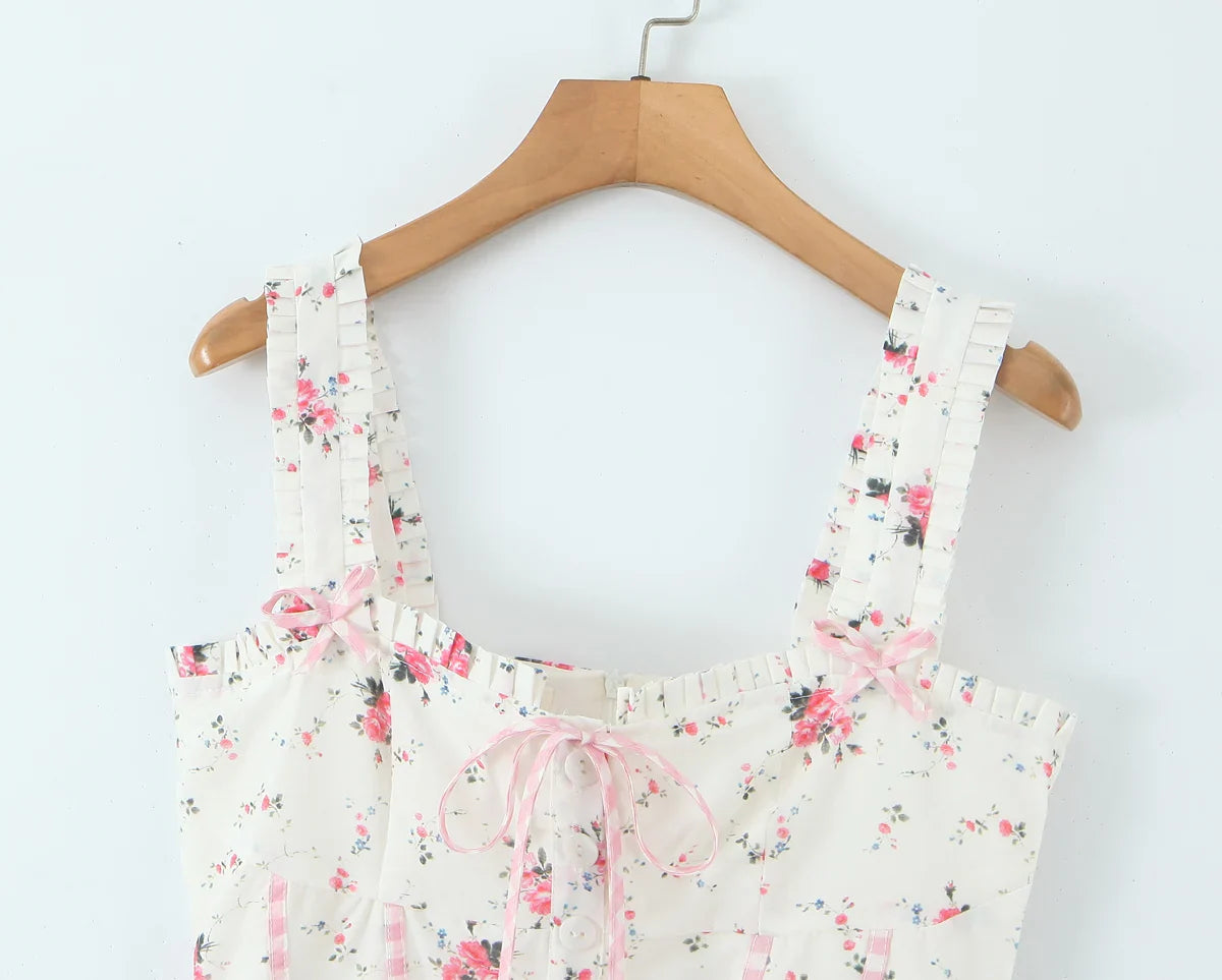 Pink Heart Pockets Floral Print Mini Dress