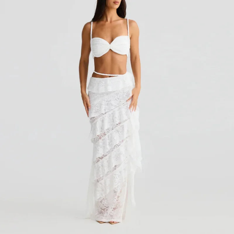 Knitted Twist Bralette And Maxi Skirt Set