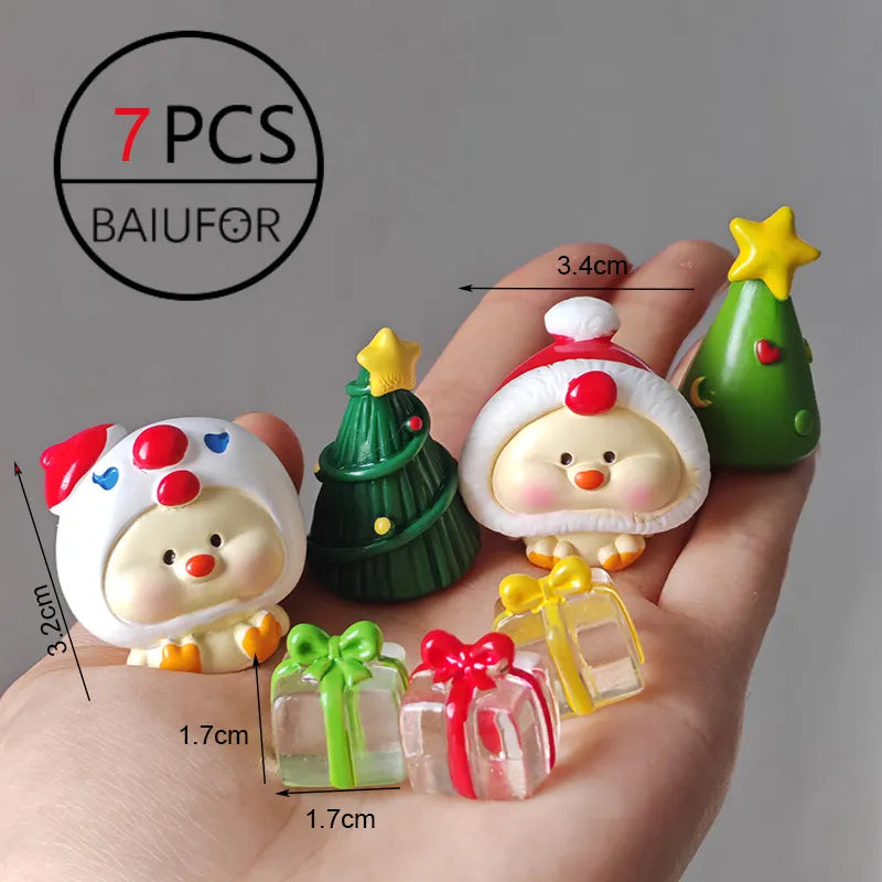 Miniature Christmas Tree Santa Claus Snowmen Gift Box Terrarium Accessories Fairy Garden Figurines Dollhouse Decor