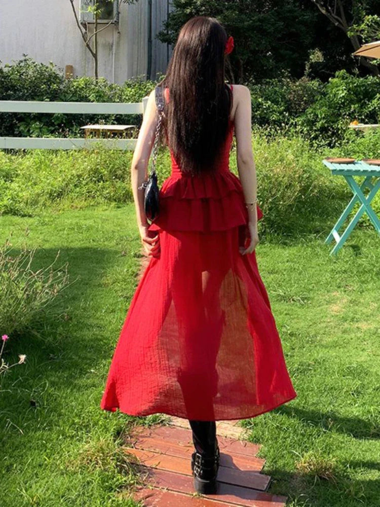 Red Ruffle Midi Dress