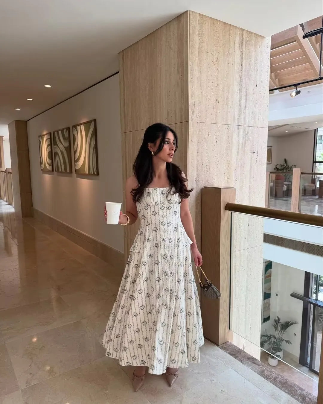 Halter A-line Midi Buttoned Dress