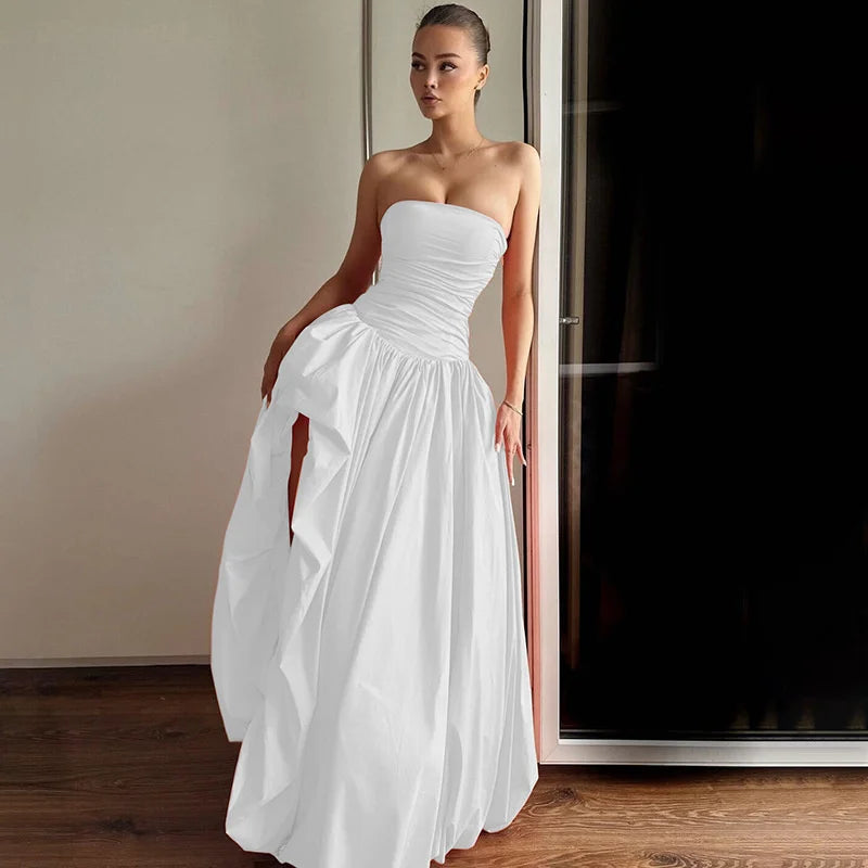 Strapless Puffed Maxi Dress