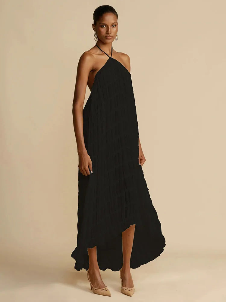 Halter Neck Ruched Midi Dress