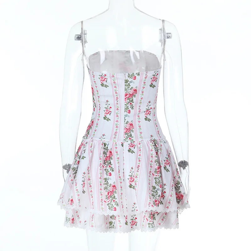 White Floral Printed Mini Dress - Slim Fit