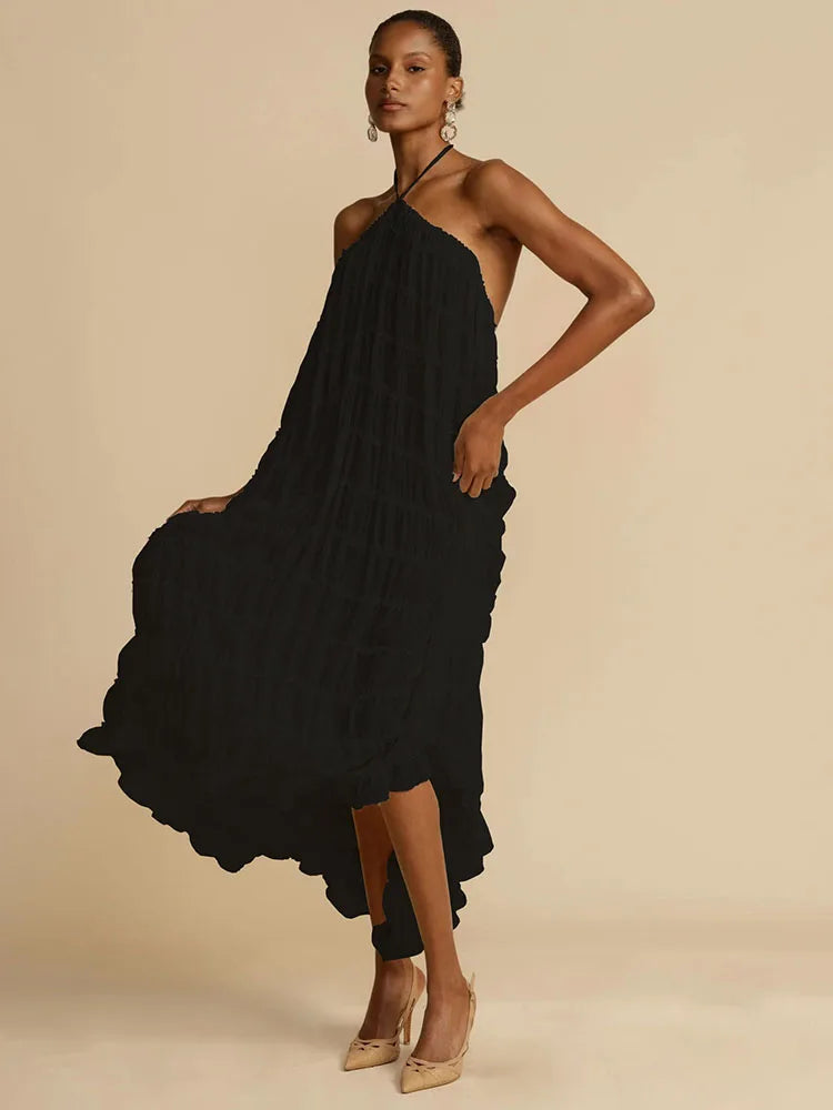 Halter Neck Ruched Midi Dress