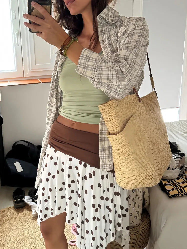 Polka Dot Low Rise Irregular Short Skirt - Streetwear A-Line