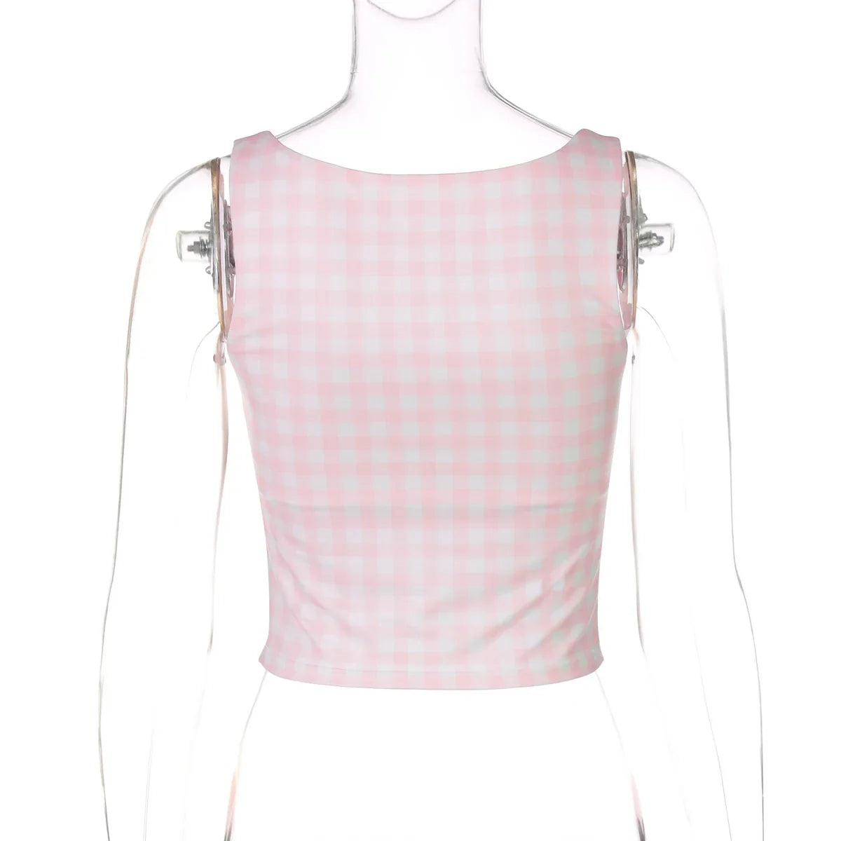 Plaid Print Square Collar Crop Tank Top