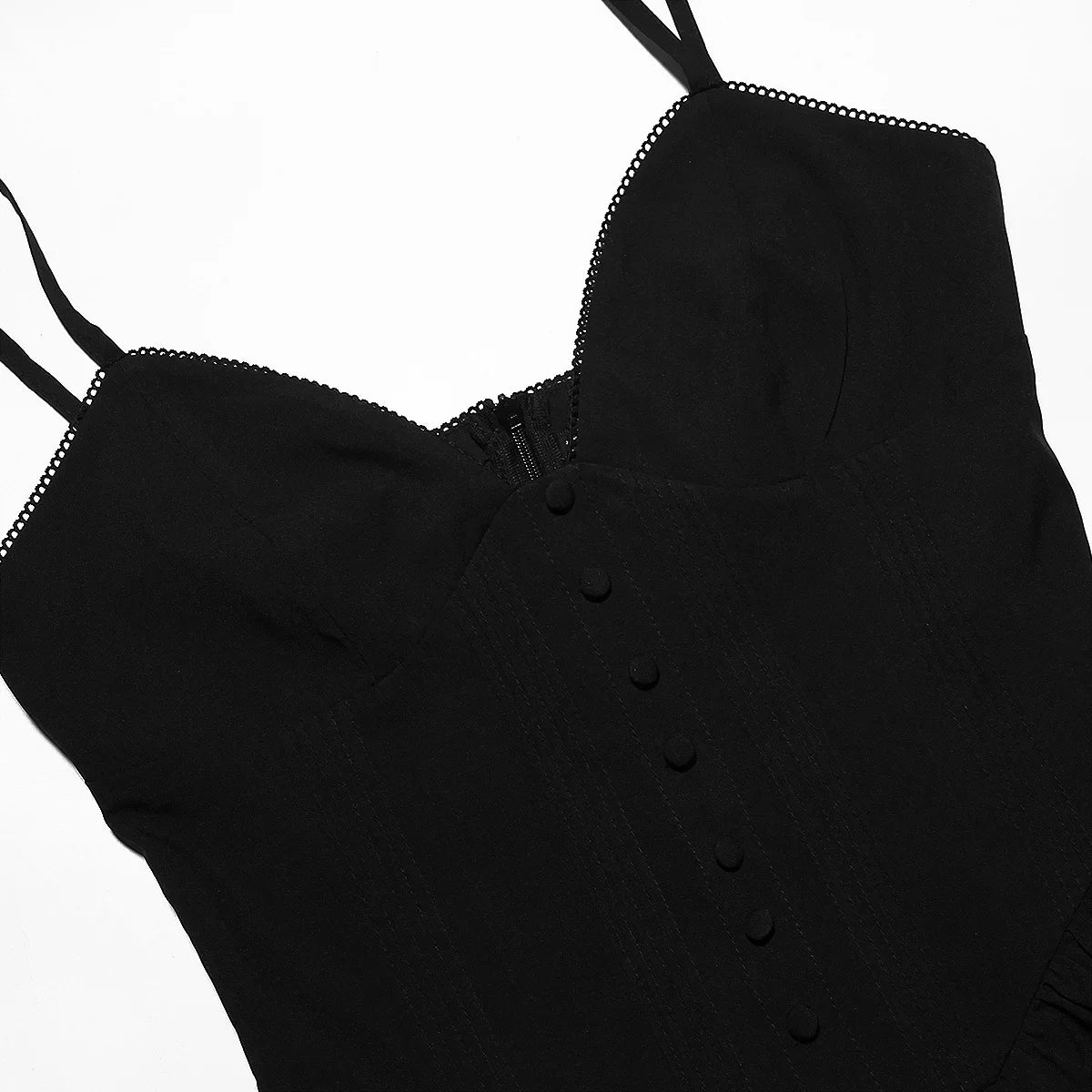 Black Buttoned  V-Neck Spaghetti Strap Maxi Dress