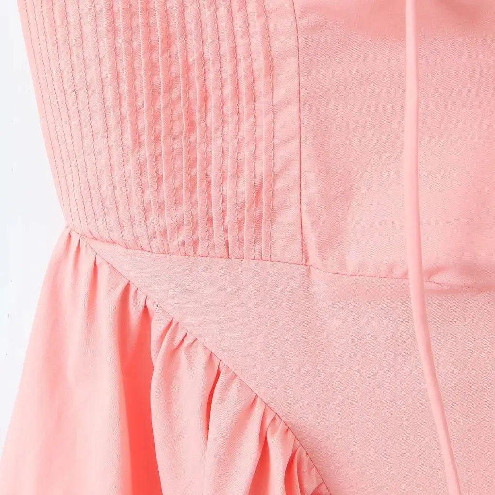 Pink Halter Drawstring Midi Dress