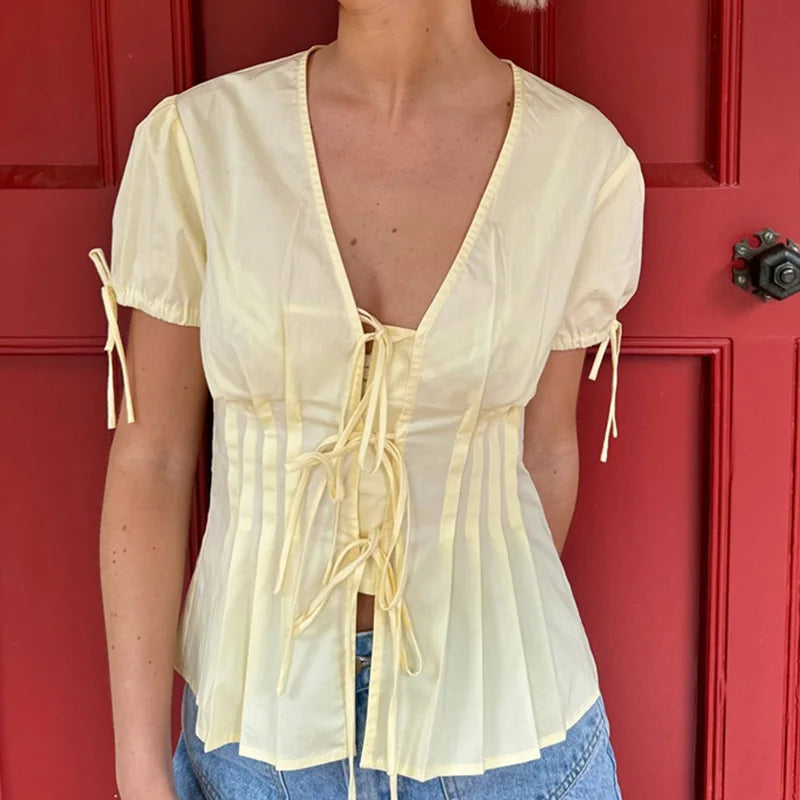 Front Tie Up Short Sleeve Top