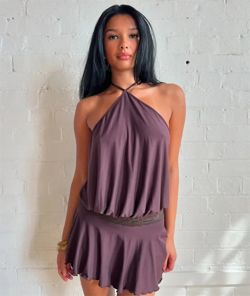 Puff Halter Frill Mini Dress