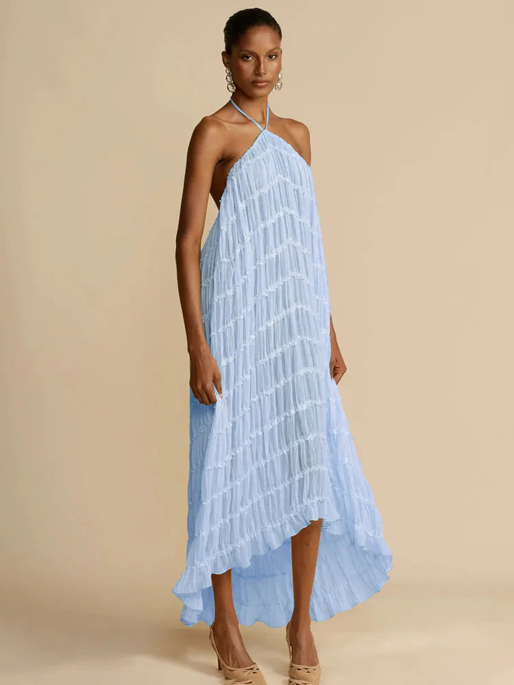 Halter Neck Ruched Midi Dress