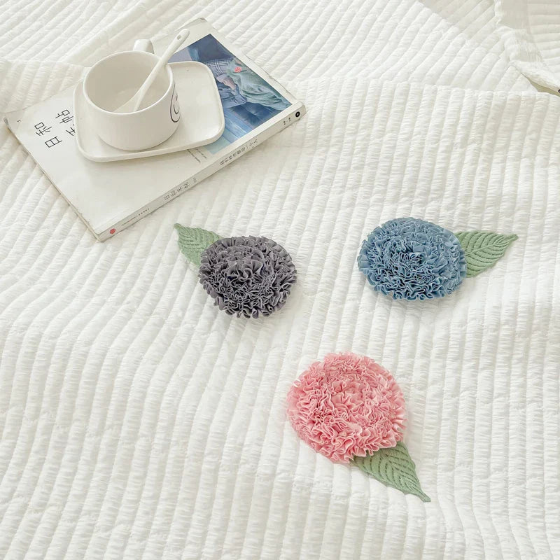 1/3Pc Korean Princess Elegant Handmade Flowers Embroidery Quilted Summer Quilt Bedspread Air-conditioning Skin-friendly Blanket