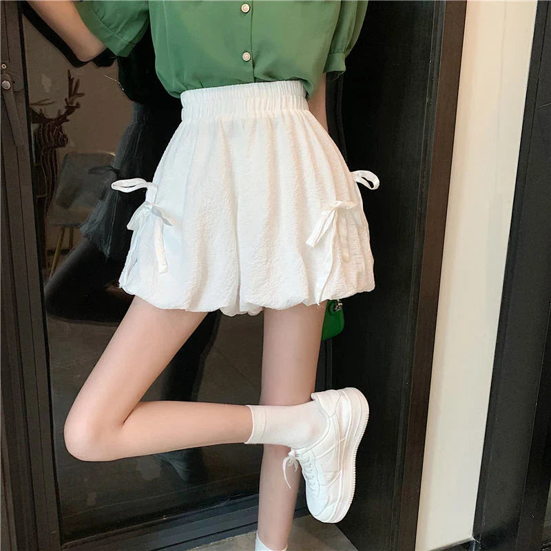 Bow Elastic Loose Bloomer Shorts