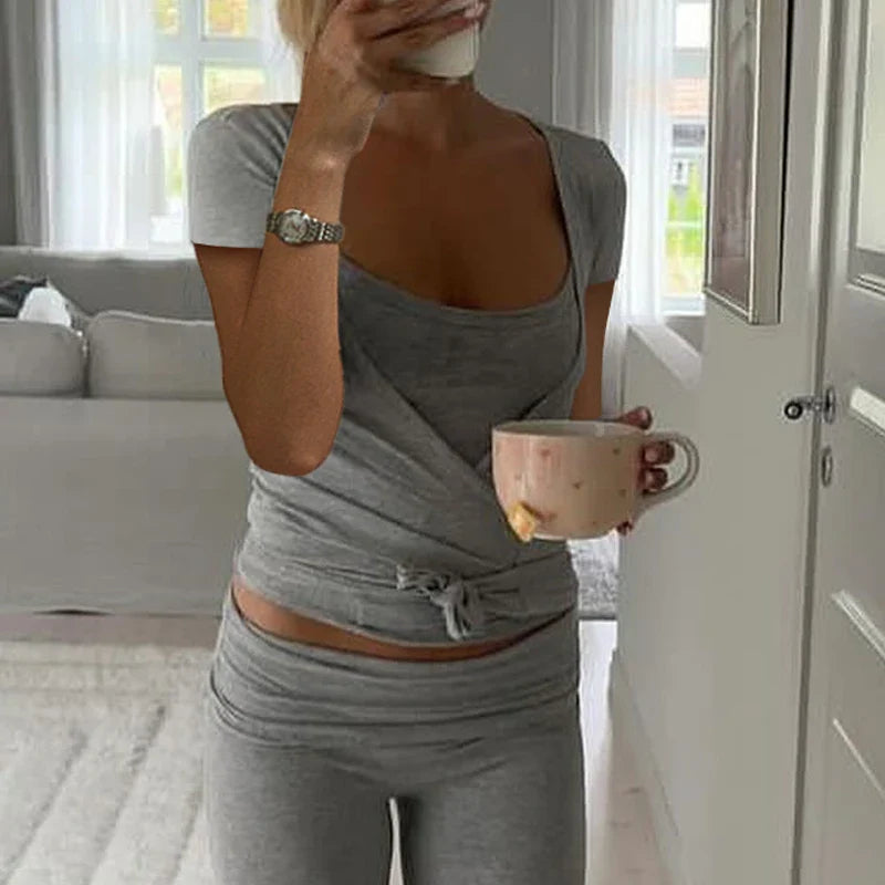 Wrap Around Tie Up Top And Pants Set