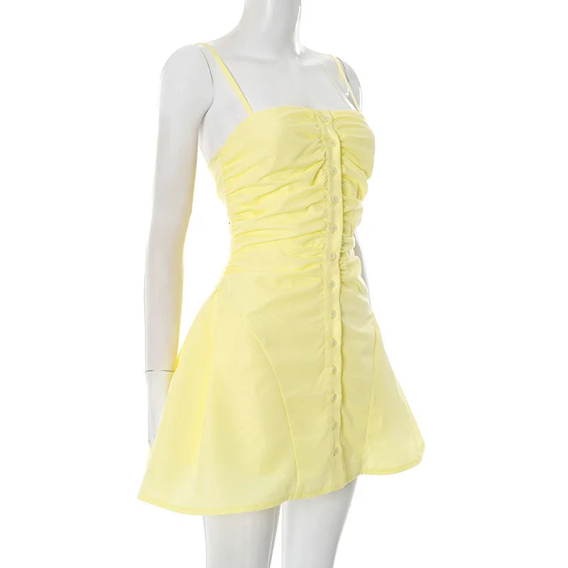 Ruffled Spaghetti Strap Buttoned Mini Dress