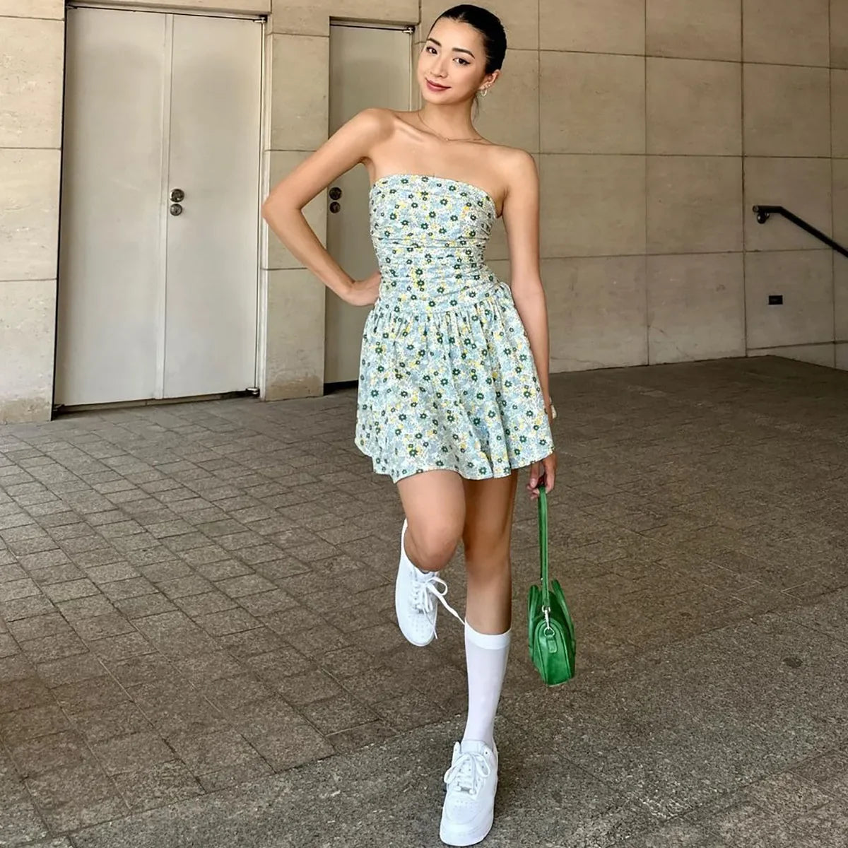 Floral Printed Tube Mini Dress