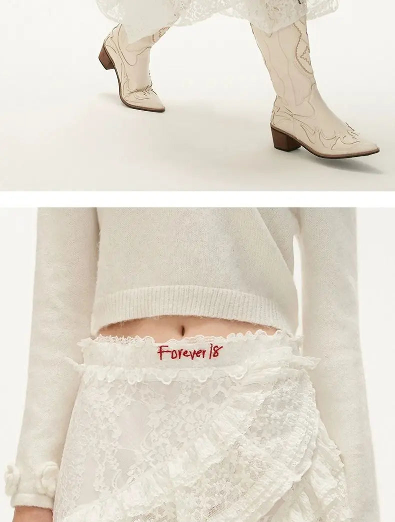 White Lace Layer Tulle Midi Skirt