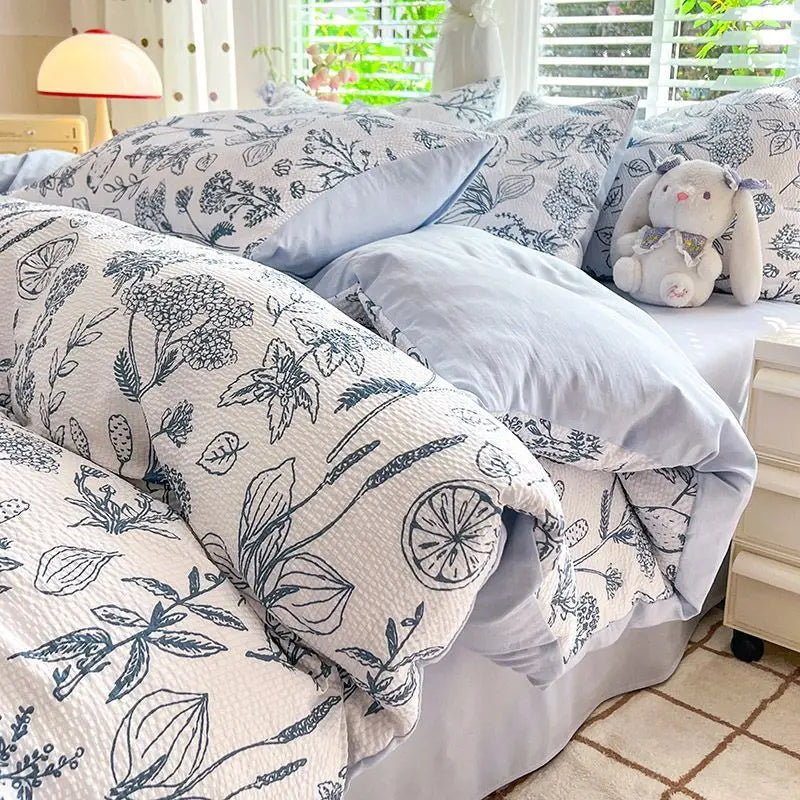 Purple Flower Duvet Cover Set Floral Bedding with Sheet Pillowcase Single Double Bed Quilt Cover for Girls Home Textiles